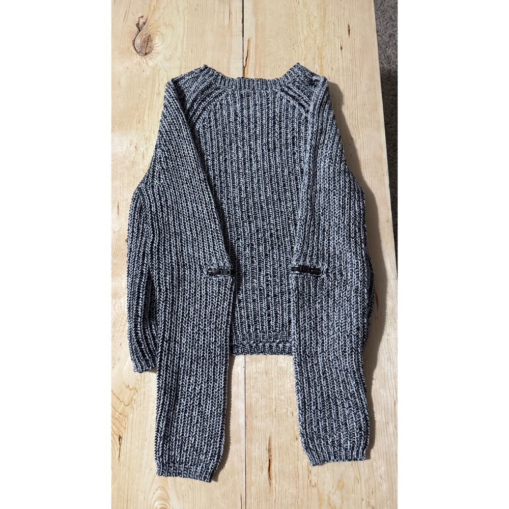 If It Were Me Womens Large Black White‎ Marled Chunky Knit Zipper Sleeve Sweater - Picture 6 of 7